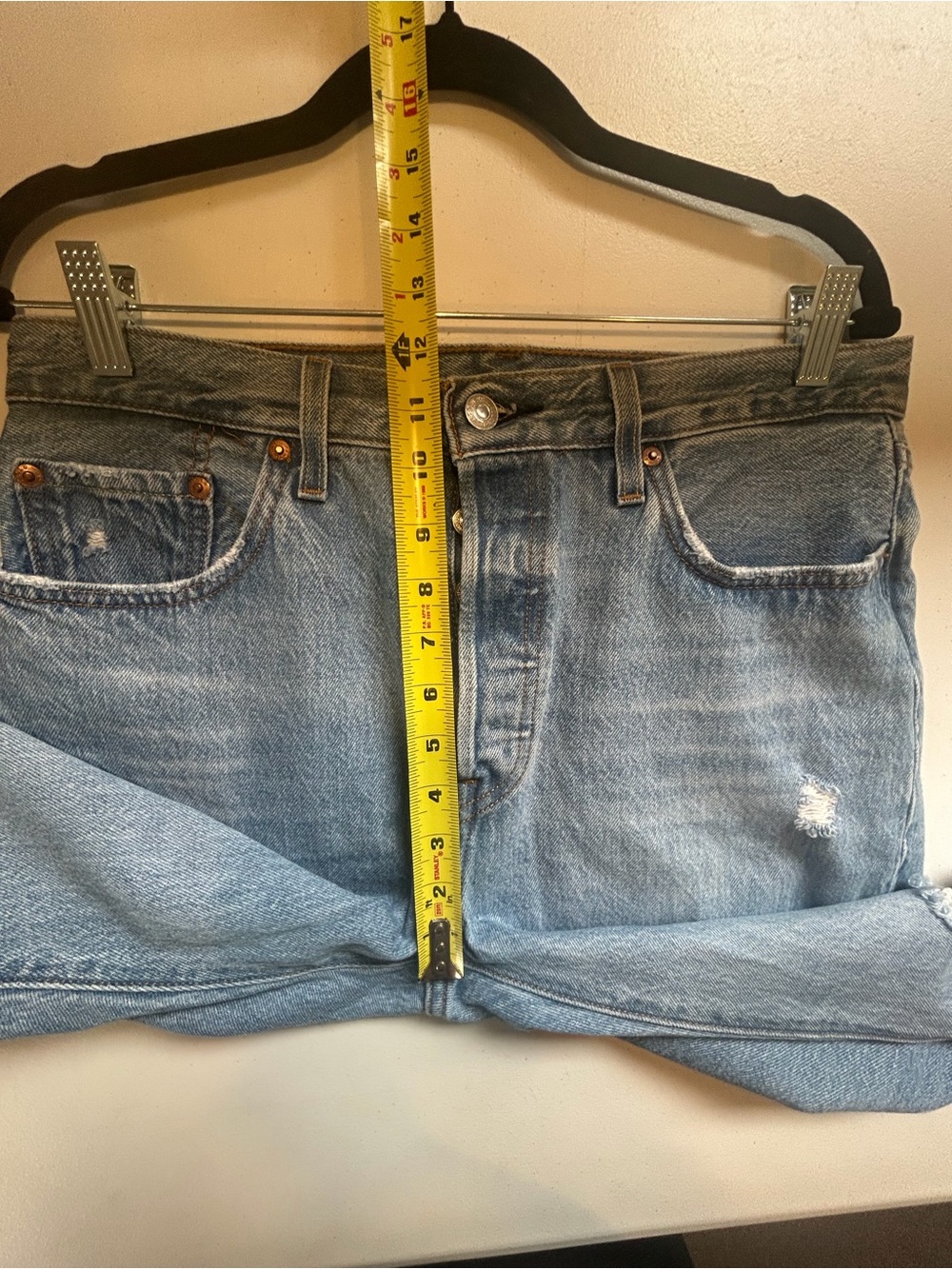 Levi’s 501 Cropped Ankle High Rise Light Wash Frayed Jeans size 31 32 Cotton - Picture 11 of 13